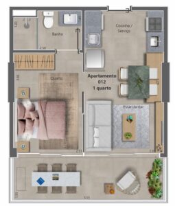 APARTAMENTO COM GARDEN - UNIDADE DE MEIO 002 - BLOCO A - 42,89 m2