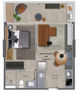 APARTAMENTO COM GARDEN - UNIDADE DE MEIO 002 - BLOCO A - 42,89 m2 APARTAMENTO COM GARDEN - UNIDADE DE MEIO 003 - BLOCO B - 43,71m2