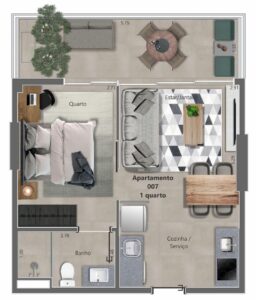 APARTAMENTO COM GARDEN - UNIDADE DE MEIO 007 - BLOCO A - 44,37 m2