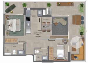 APARTAMENTO COM GARDEN - UNIDADES DE CANTO 003 E 004 - BLOCO A - 86,81 m2