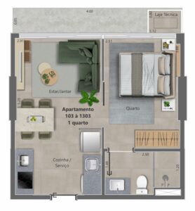 APARTAMENTO TIPO MEIO FINAIS 03 E 13 - BLOCO A - 34,22 m2