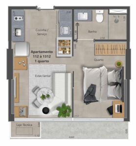 APARTAMENTO TIPO MEIO FINAL 12 - BLOCO A - 34,14 m2